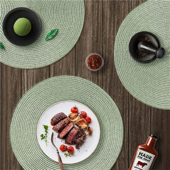 Round Braided Placemats Set of 6 Woven Washable Non-Slip Table mats 15 inch - Picture 5 of 6